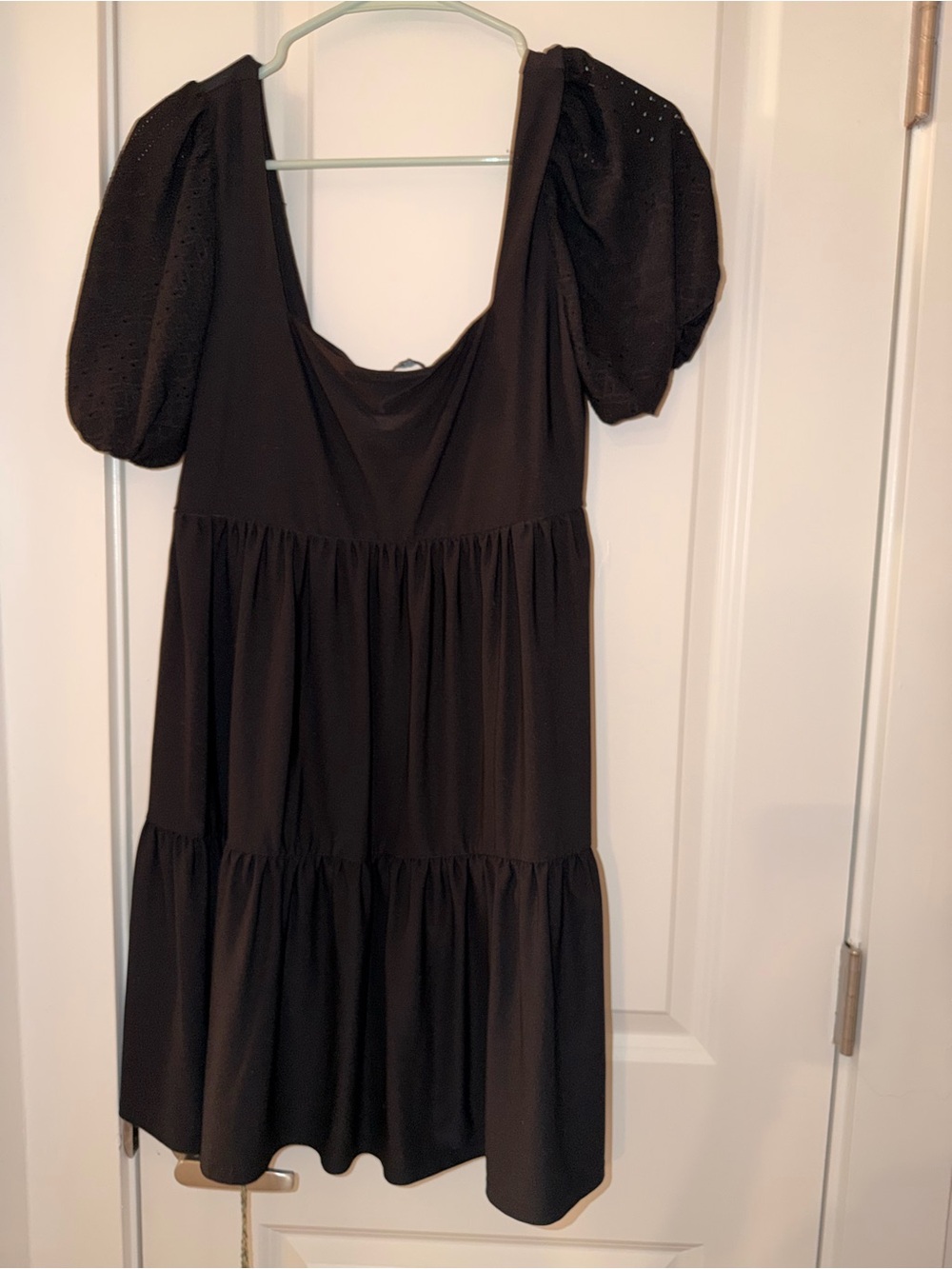 BCBG Black Puff-Sleeve Tiered Mini Dress